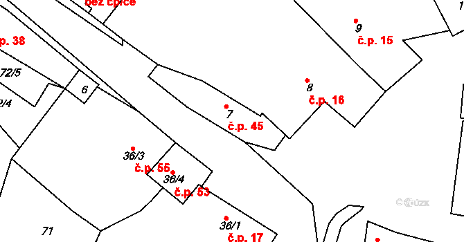 Jívoví 45 na parcele st. 7 v KÚ Jívoví, Katastrální mapa