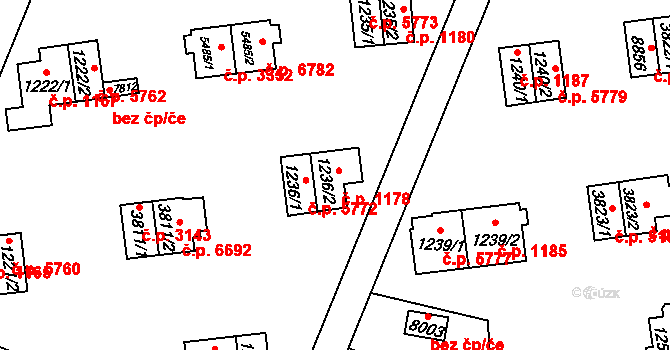 Zlín 1178 na parcele st. 1236/2 v KÚ Zlín, Katastrální mapa