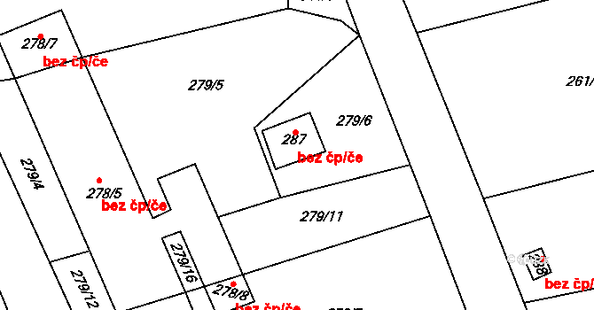 Přílepy 44449241 na parcele st. 287 v KÚ Přílepy, Katastrální mapa