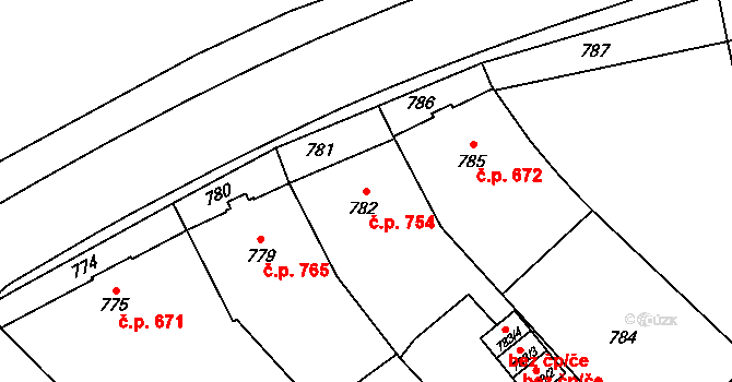 Předměstí 754, Opava na parcele st. 782 v KÚ Opava-Předměstí, Katastrální mapa
