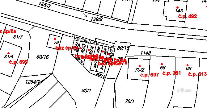 Blučina 46069241 na parcele st. 80/6 v KÚ Blučina, Katastrální mapa