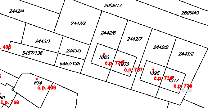 Polešovice 738 na parcele st. 1063 v KÚ Polešovice, Katastrální mapa