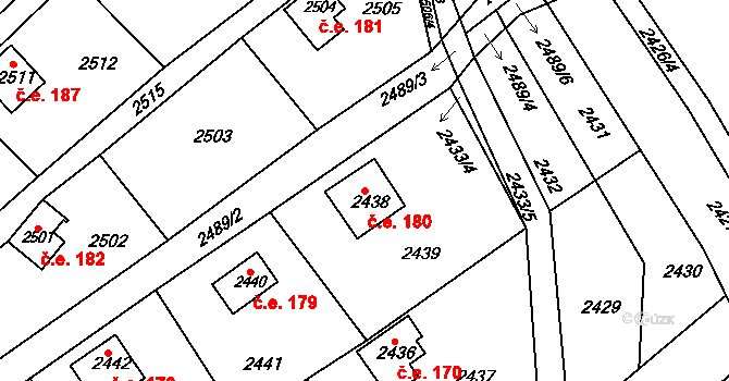Buchlovice 180 na parcele st. 2438 v KÚ Buchlovice, Katastrální mapa