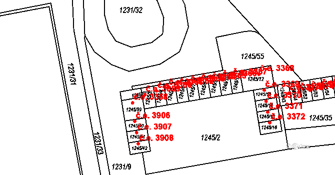 Prostřední Suchá 3361, Havířov na parcele st. 1245/5 v KÚ Prostřední Suchá, Katastrální mapa