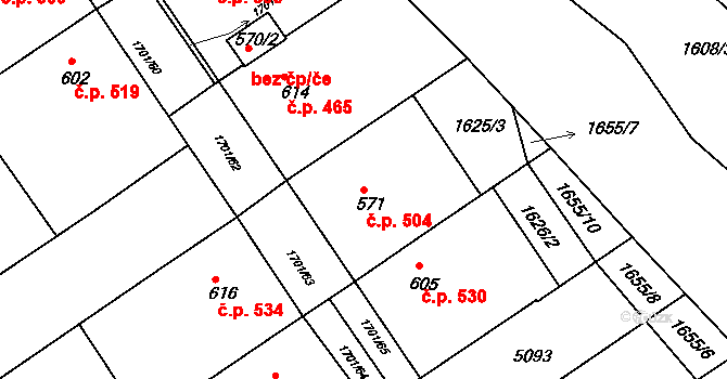 Boršice 504 na parcele st. 571 v KÚ Boršice u Buchlovic, Katastrální mapa