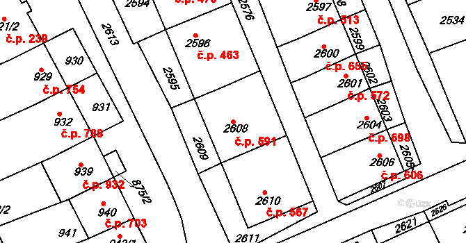 Nivnice 591 na parcele st. 2608 v KÚ Nivnice, Katastrální mapa