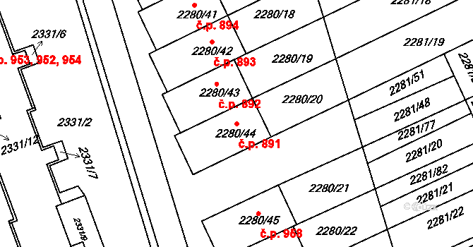 Nivnice 891 na parcele st. 2280/44 v KÚ Nivnice, Katastrální mapa