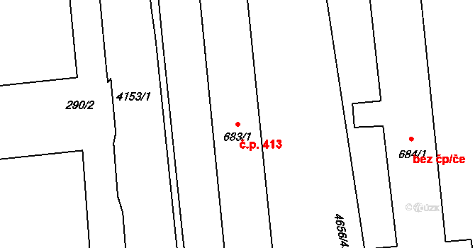 Ostrožská Lhota 413 na parcele st. 683/1 v KÚ Ostrožská Lhota, Katastrální mapa