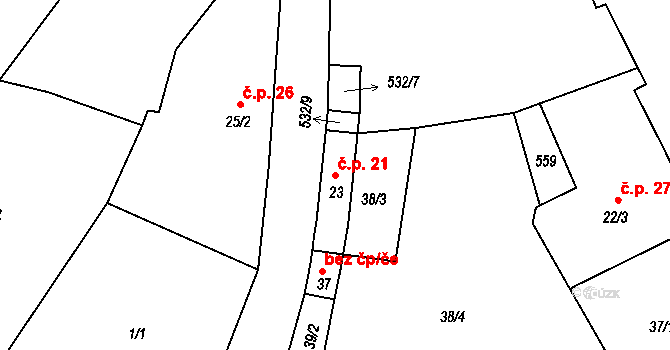 Dobrčice 21, Skršín na parcele st. 23 v KÚ Dobrčice u Skršína, Katastrální mapa