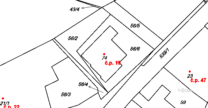 Lipovec 19 na parcele st. 74 v KÚ Lipovec, Katastrální mapa