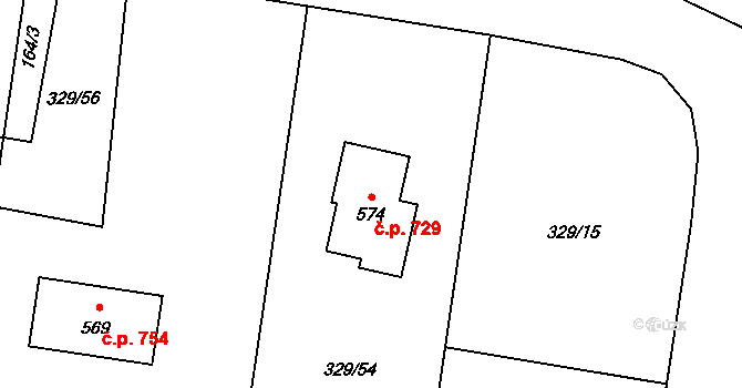 Horní Bludovice 729 na parcele st. 574 v KÚ Horní Bludovice, Katastrální mapa
