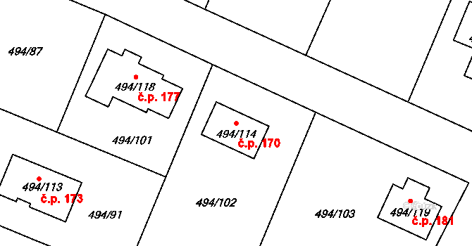 Černotín 170 na parcele st. 494/114 v KÚ Černotín, Katastrální mapa