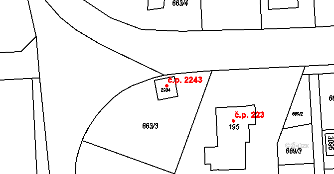 Sezimovo Ústí 2243 na parcele st. 2934 v KÚ Sezimovo Ústí, Katastrální mapa