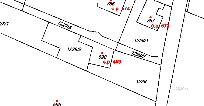 Králíky 459 na parcele st. 598 v KÚ Králíky, Katastrální mapa