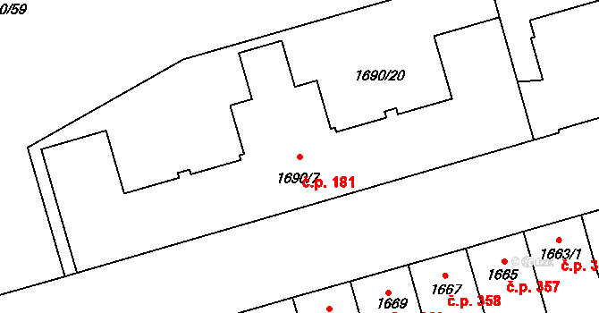 Litomyšlské Předměstí 181, Vysoké Mýto na parcele st. 1690/7 v KÚ Vysoké Mýto, Katastrální mapa