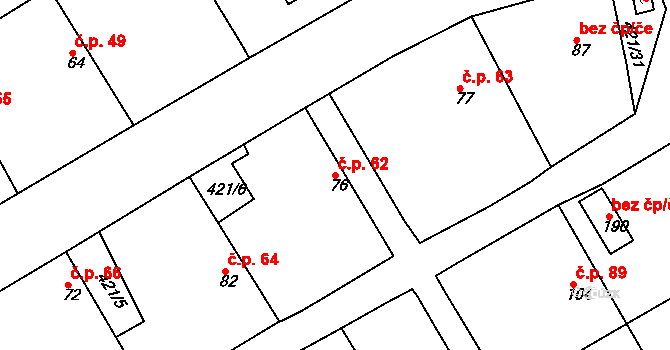 Dušejov 62 na parcele st. 76 v KÚ Dušejov, Katastrální mapa