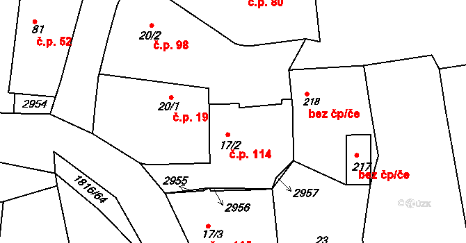 Hromnice 114 na parcele st. 17/2 v KÚ Hromnice, Katastrální mapa