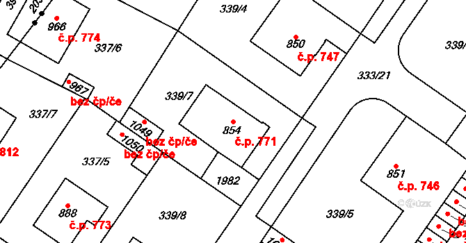 Kostelec nad Labem 771 na parcele st. 854 v KÚ Kostelec nad Labem, Katastrální mapa