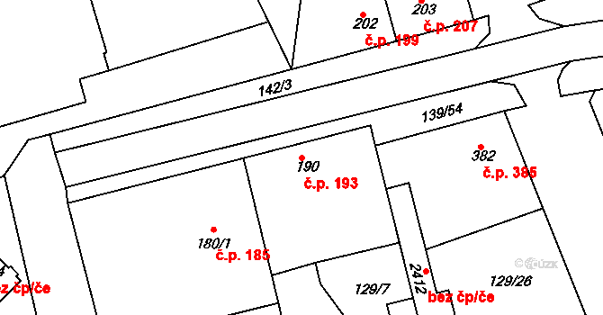 Lobeček 193, Kralupy nad Vltavou na parcele st. 190 v KÚ Lobeček, Katastrální mapa