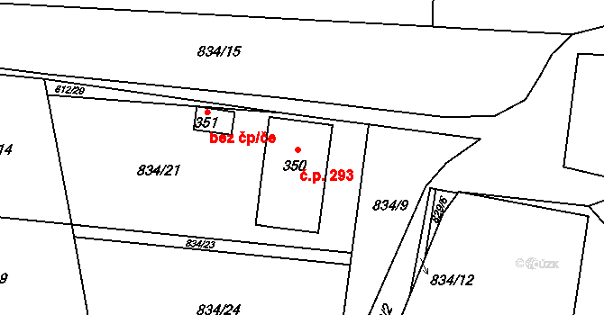 Buškovice 293, Podbořany na parcele st. 350 v KÚ Buškovice, Katastrální mapa