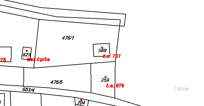 Třebotov 707 na parcele st. 569 v KÚ Třebotov, Katastrální mapa