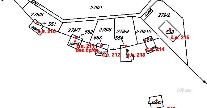 Černolice 212 na parcele st. 553 v KÚ Černolice, Katastrální mapa