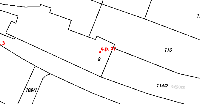 Malý Ježov 37, Smilovy Hory na parcele st. 8 v KÚ Malý Ježov, Katastrální mapa