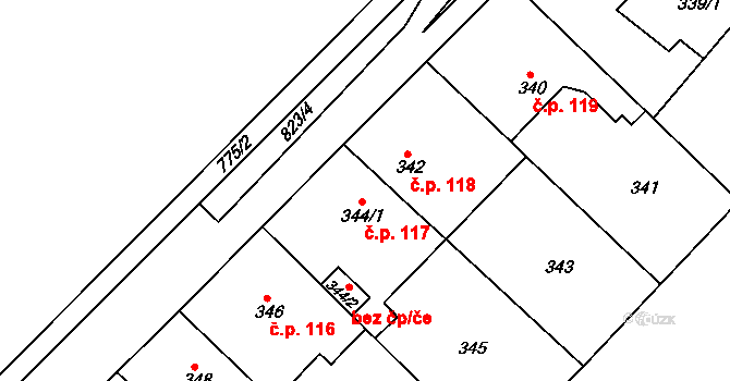 Lhota 117, Plzeň na parcele st. 344/1 v KÚ Lhota u Dobřan, Katastrální mapa