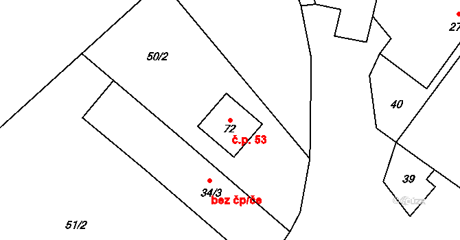 Štěpánovice 53, Výčapy na parcele st. 72 v KÚ Štěpánovice u Jaroměřic nad Rokytnou, Katastrální mapa