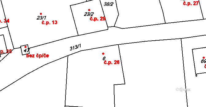 Miskolezy 26, Chvalkovice na parcele st. 6 v KÚ Miskolezy, Katastrální mapa