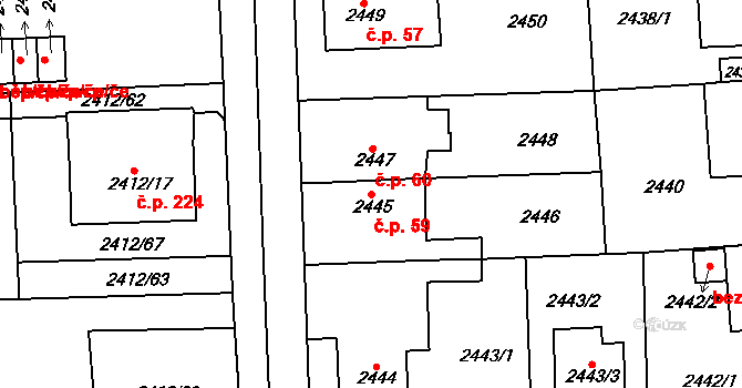 Cihelny 59, Jaroměř na parcele st. 2445 v KÚ Jaroměř, Katastrální mapa