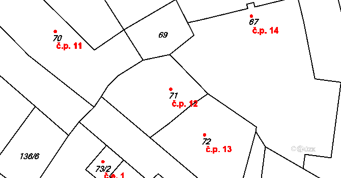 Lhota 12, Nahořany na parcele st. 71 v KÚ Lhota u Nahořan, Katastrální mapa