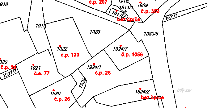 Třemošná 28 na parcele st. 1924/1 v KÚ Třemošná, Katastrální mapa