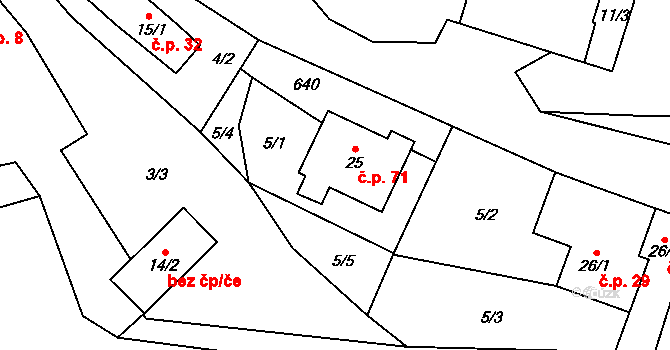 Holešín 71, Rájec-Jestřebí na parcele st. 25 v KÚ Holešín, Katastrální mapa