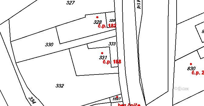 Olomučany 188 na parcele st. 331 v KÚ Olomučany, Katastrální mapa