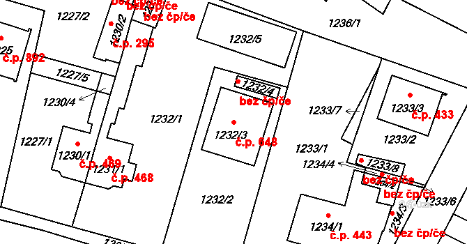 Mohelnice 648 na parcele st. 1232/3 v KÚ Mohelnice, Katastrální mapa