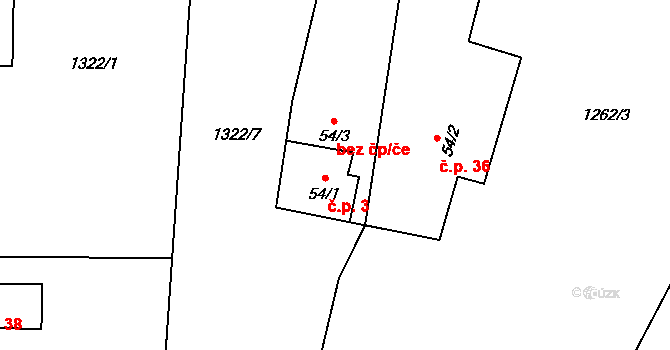 Suchdol 3, Bujanov na parcele st. 54/1 v KÚ Suchdol u Bujanova, Katastrální mapa