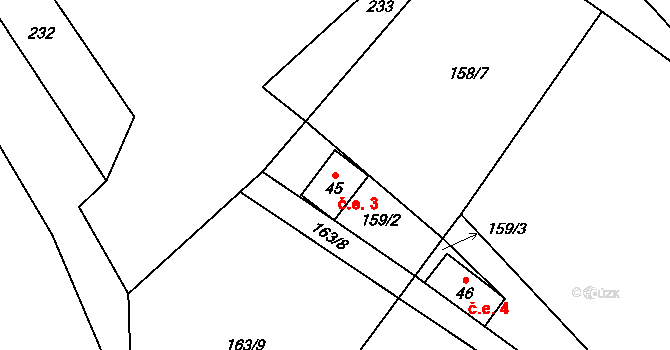 Těchoraz 3, Červená Řečice na parcele st. 45 v KÚ Těchoraz, Katastrální mapa