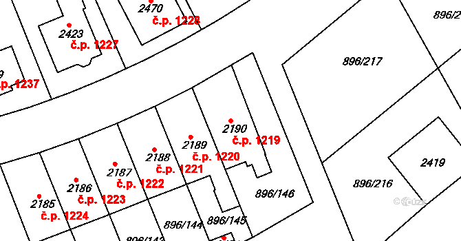 Blatná 1219 na parcele st. 2190 v KÚ Blatná, Katastrální mapa