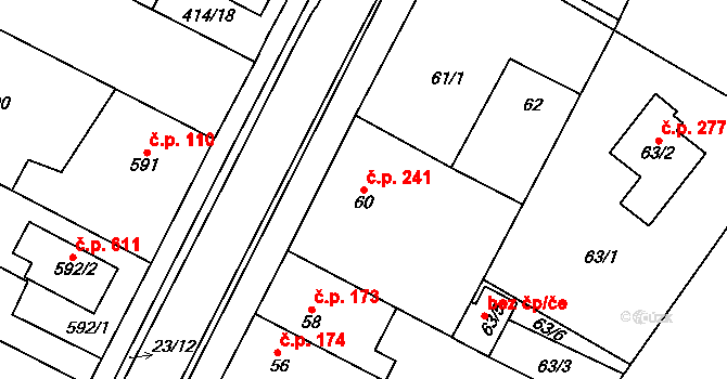Senec 241, Zruč-Senec na parcele st. 60 v KÚ Senec u Plzně, Katastrální mapa