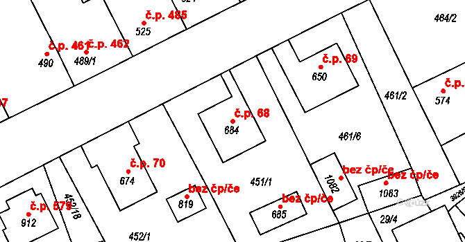 Kryry 68 na parcele st. 684 v KÚ Kryry, Katastrální mapa