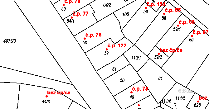 Lenešice 122 na parcele st. 52 v KÚ Lenešice, Katastrální mapa