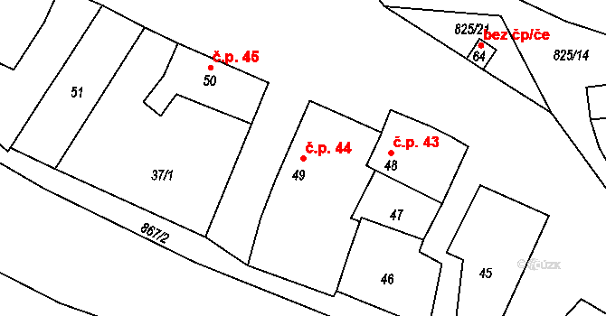 Nehasice 44, Bitozeves na parcele st. 49 v KÚ Nehasice, Katastrální mapa