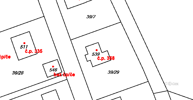 Háj u Duchcova 358 na parcele st. 539 v KÚ Háj u Duchcova, Katastrální mapa