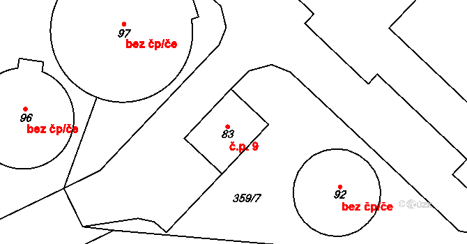 Brocná 9, Skuhrov nad Bělou na parcele st. 83 v KÚ Brocná, Katastrální mapa