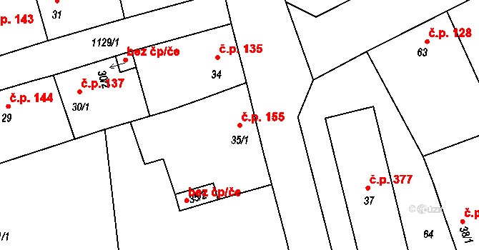 Štěnovice 155 na parcele st. 35/1 v KÚ Štěnovice, Katastrální mapa