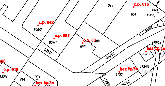 Lednice 53 na parcele st. 905 v KÚ Lednice na Moravě, Katastrální mapa