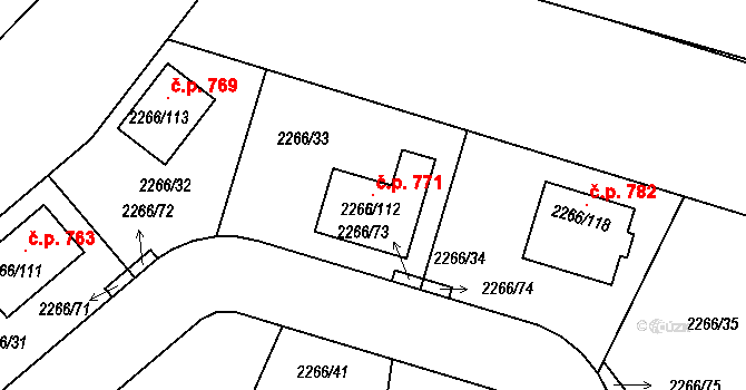 Tuchlovice 771 na parcele st. 2266/112 v KÚ Tuchlovice, Katastrální mapa