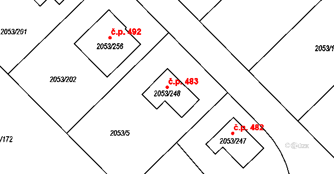 Strkov 483, Planá nad Lužnicí na parcele st. 2053/248 v KÚ Planá nad Lužnicí, Katastrální mapa