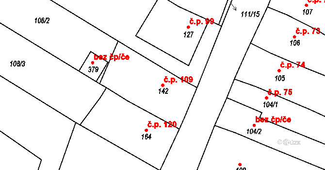 Zahnašovice 109 na parcele st. 142 v KÚ Zahnašovice, Katastrální mapa